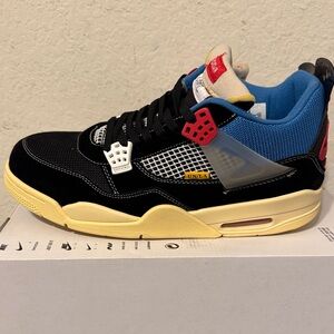 Union LA Jordan 4 Nike Men's Black and Red Sneakers with Cream Accents